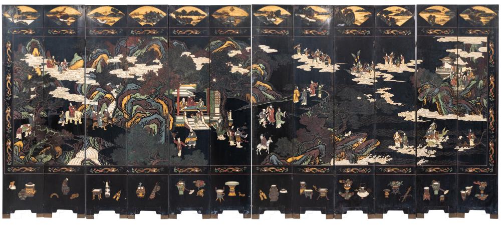 Appraisal: CHINESE TWELVE-PANEL COROMANDEL SCREENProvenance Estate from The Wilshire Los Angeles