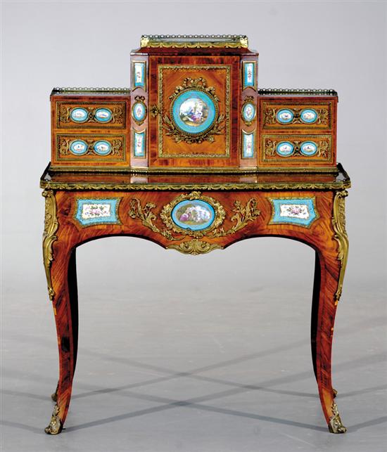 Appraisal: Louis XV style kingwood and gilt-bronze and porcelain-mounted bonheur du