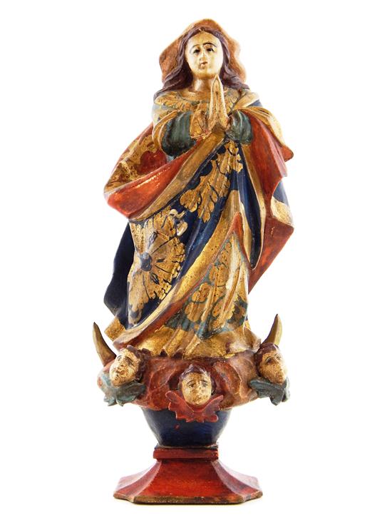 Appraisal: Spanish Colonial santos on pedestal figure of Virgin Mary in