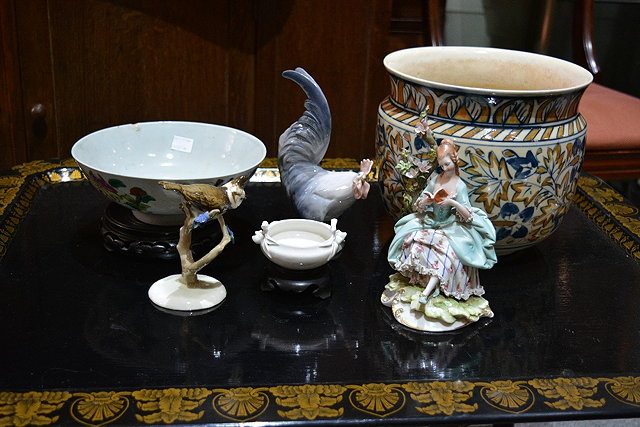 Appraisal: A Royal Copenhagen porcelain cockerela Chinese bowl on stand a