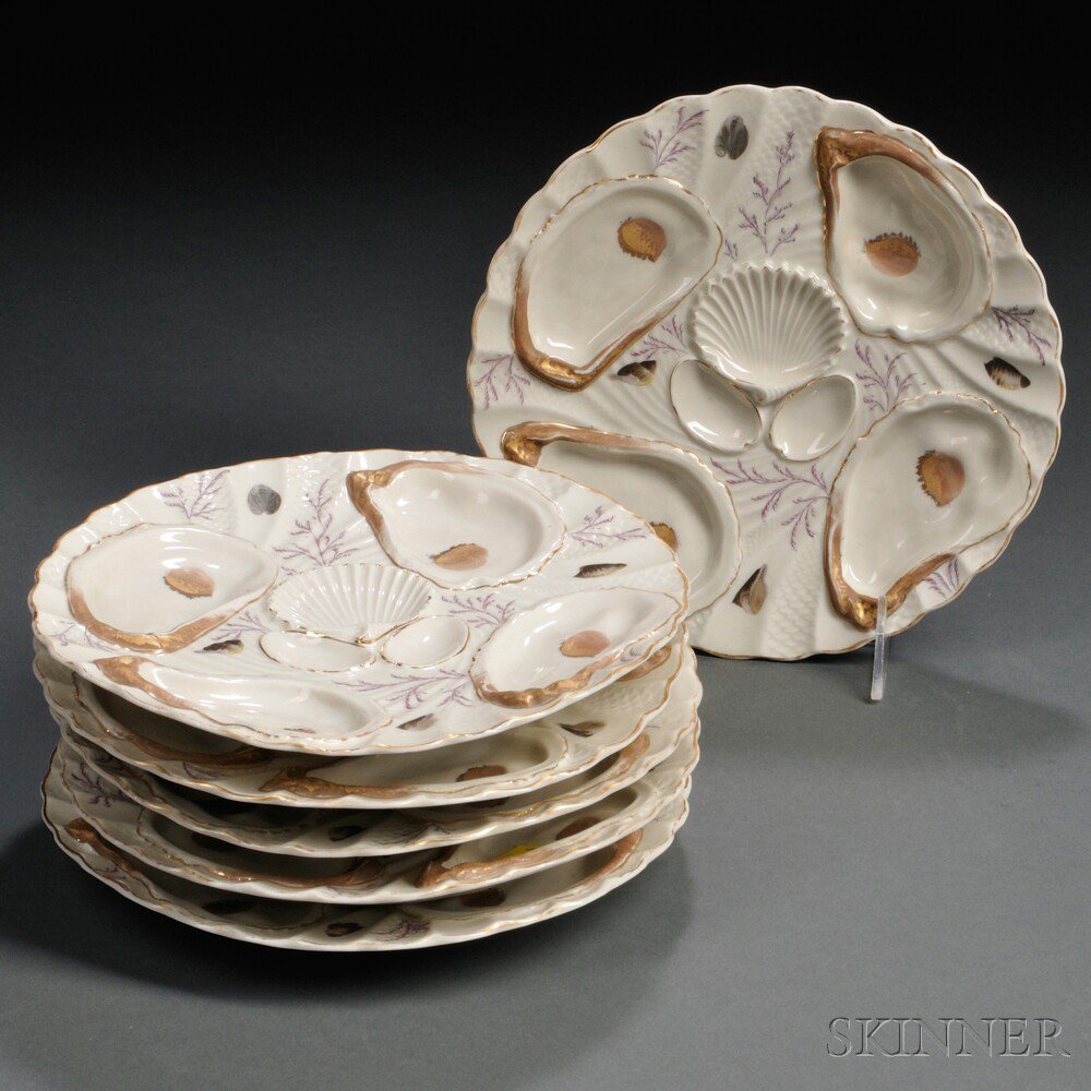 Appraisal: Set of Six Vienna Porcelain Oyster Plates Austria early th