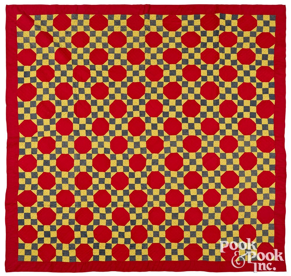 Appraisal: Pieced nine block and octagon quilt late th c Pieced