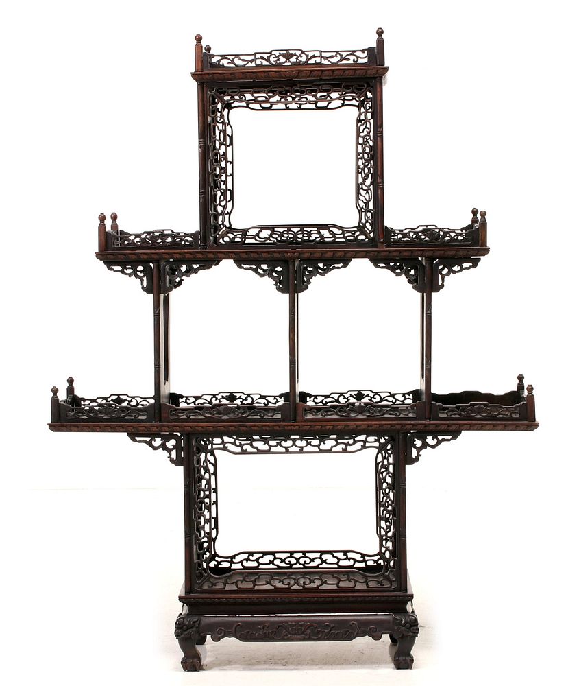 Appraisal: AN ELABORATE CHINESE HUA LI FRETWORK ETAGERE CIRCA The upper