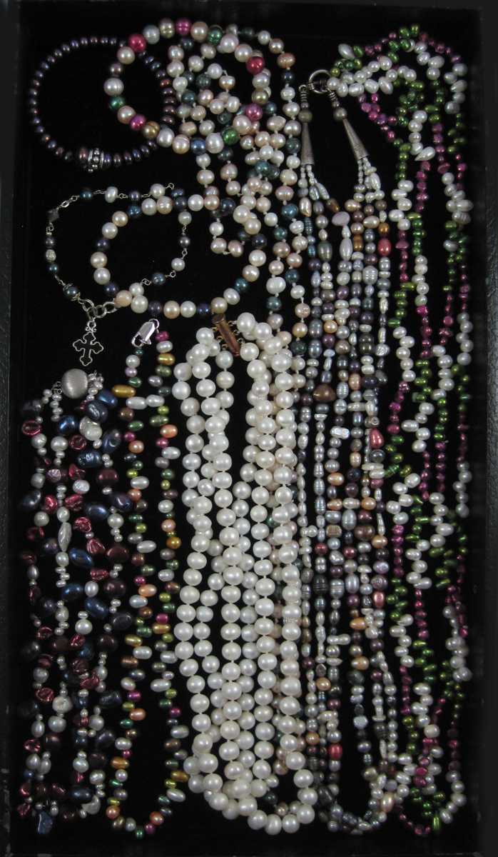 Appraisal: TEN ARTICLES OF PEARL JEWELRY including three single strand multi-color