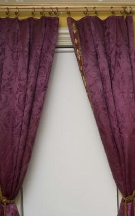 Appraisal: TWO PAIRS OF MID-VICTORIAN PURPLE SILK DAMASK WINDOW CURTAINS Each