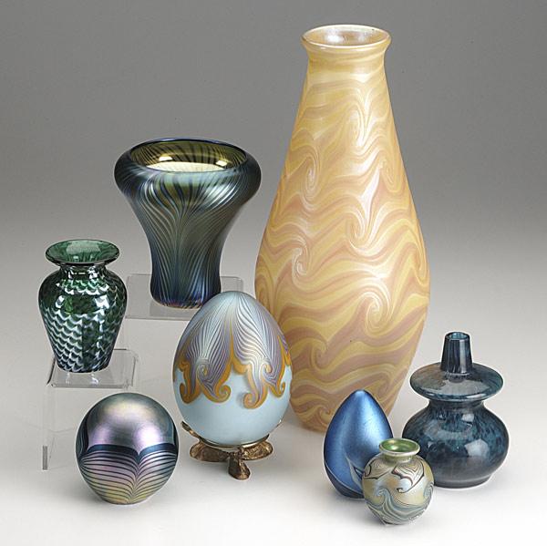 Appraisal: STUDIO ART GLASS Eight pieces include tall vase signed Merritt