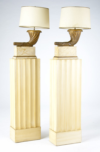 Appraisal: GROSFELD HOUSE Pair of painted wood fluted floor lamps with