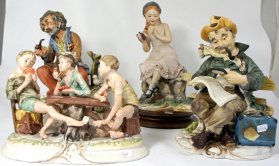 Appraisal: capodimonte figures tramps boys playing cards girl sat on rock