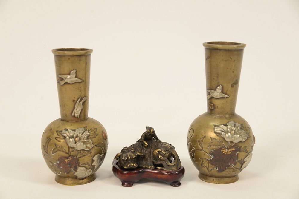 Appraisal: Three Piece Group to Include pair of Japanese mixed metal