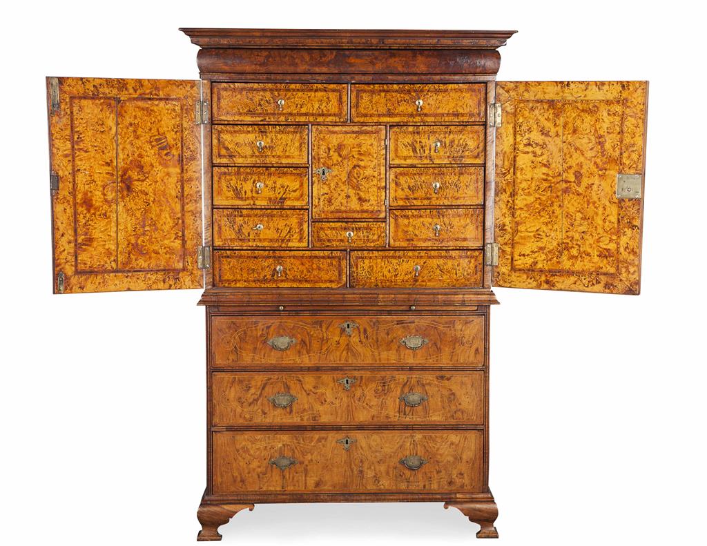 Appraisal: GEORGE I BURR WALNUT AND MULBERRY CABINET ON CHEST EARLY