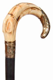 Appraisal: Mammoth and Gold Dress Cane- Ca - A mammoth carved