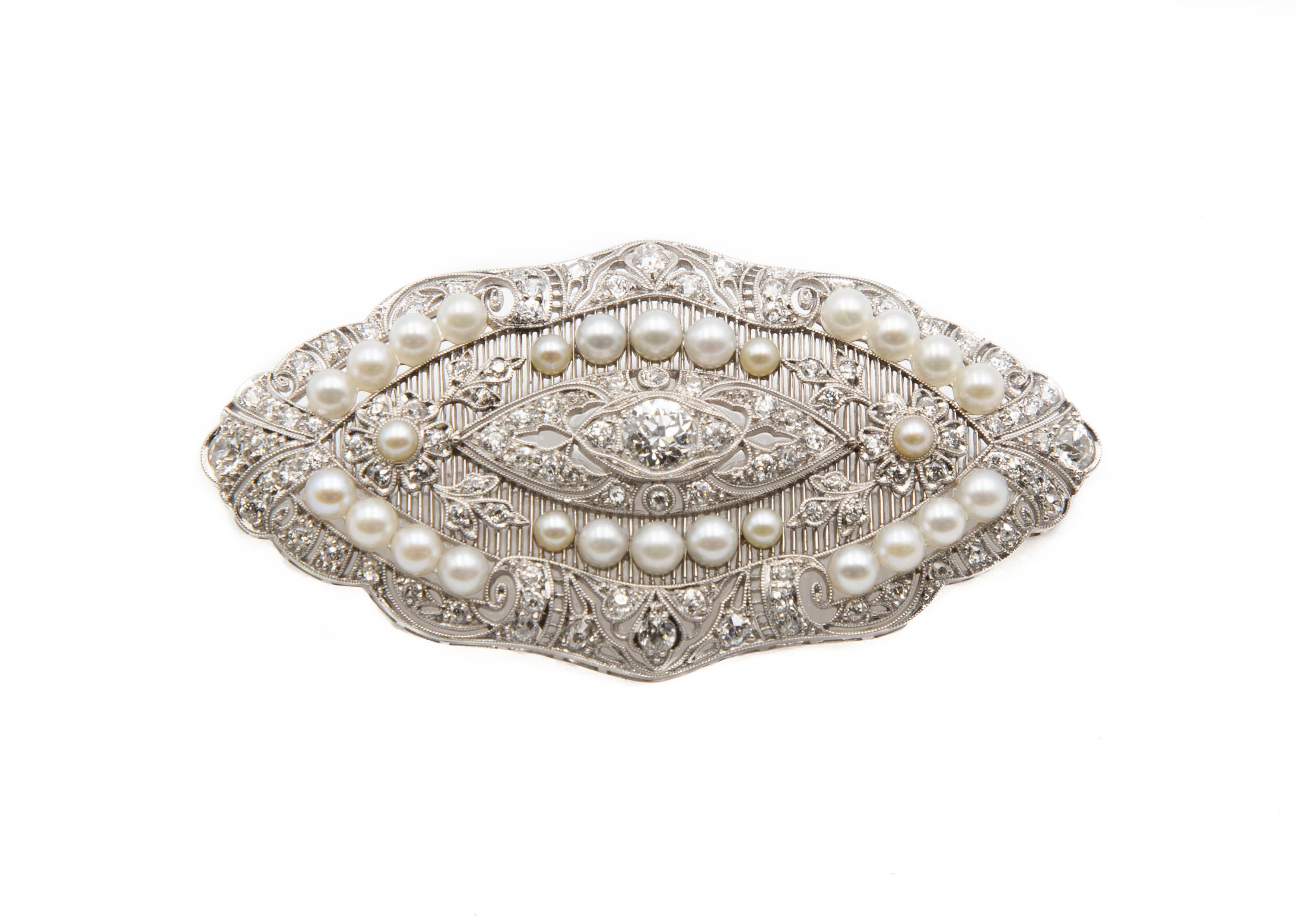 Appraisal: BELLE EPOQUE ERA PLATINUM DIAMOND AND PEARL BROOCH A Belle