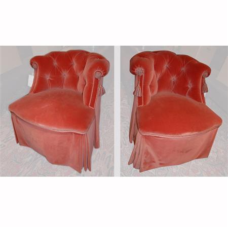 Appraisal: Pair of Victorian Style Tufted Upholstered Tub Chairs Estimate -