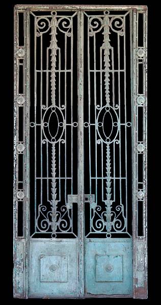 Appraisal: A pair of green painted wrought iron gates modern Each