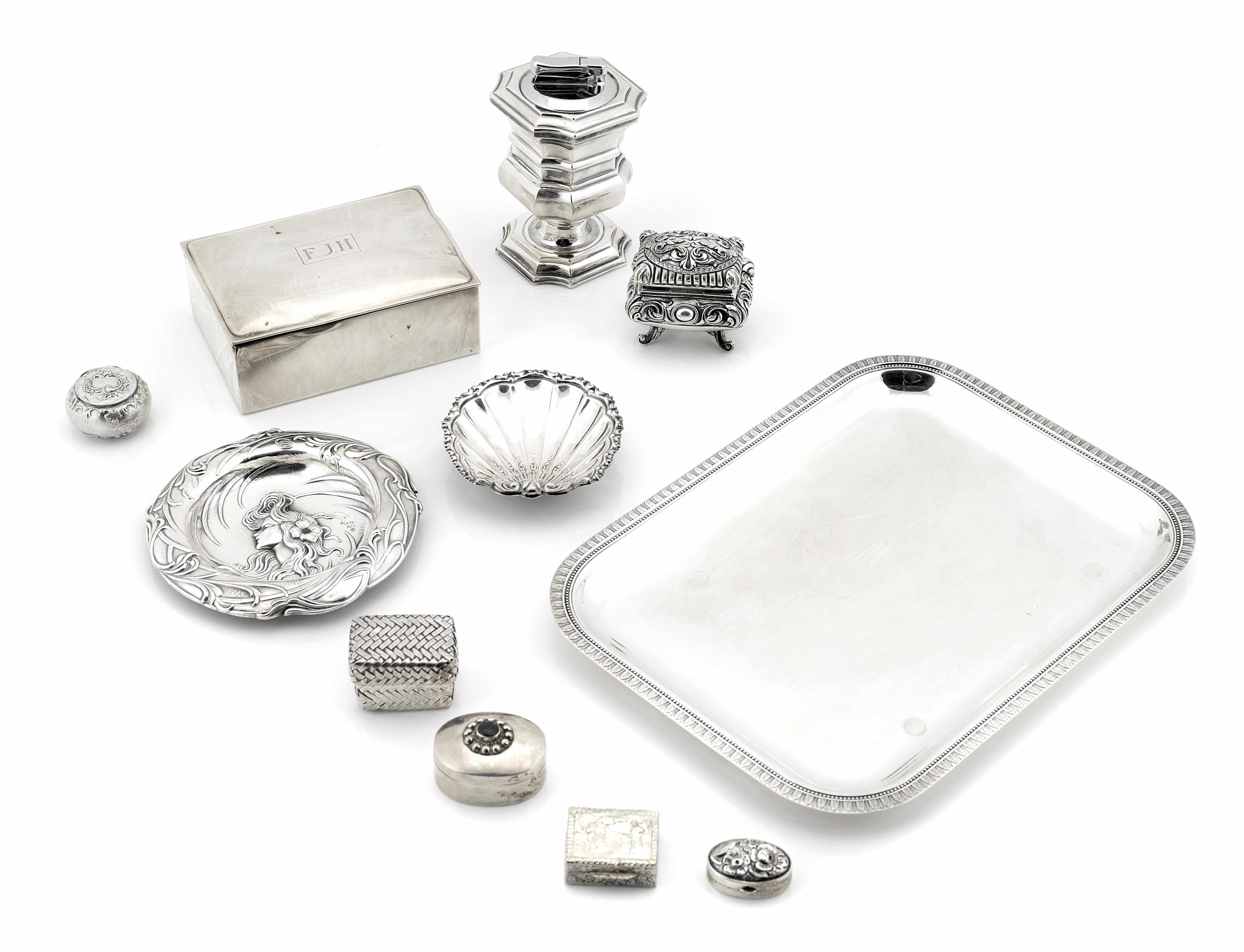 Appraisal: An International group of silver boxes and accessories American German