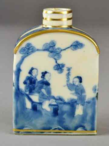 Appraisal: OLD ORIENTAL LOWESTOFT CHINA FLASKBlue and white flask square saki