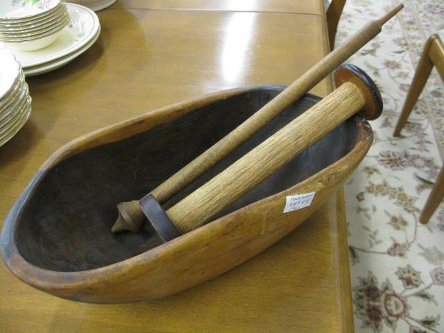 Appraisal: Wooden Dough Bowl oval along with two spindles