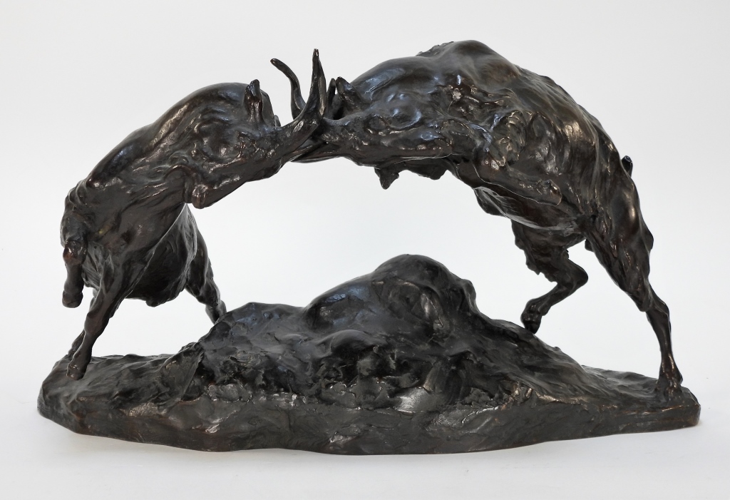 Appraisal: ANNA HYATT HUNTINGTON GOATS FIGHTING SCULPTURE Massachusetts California - Depicts