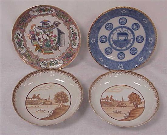 Appraisal: Chinese Export two shallow '' dishes with grisaille decoration hairlines