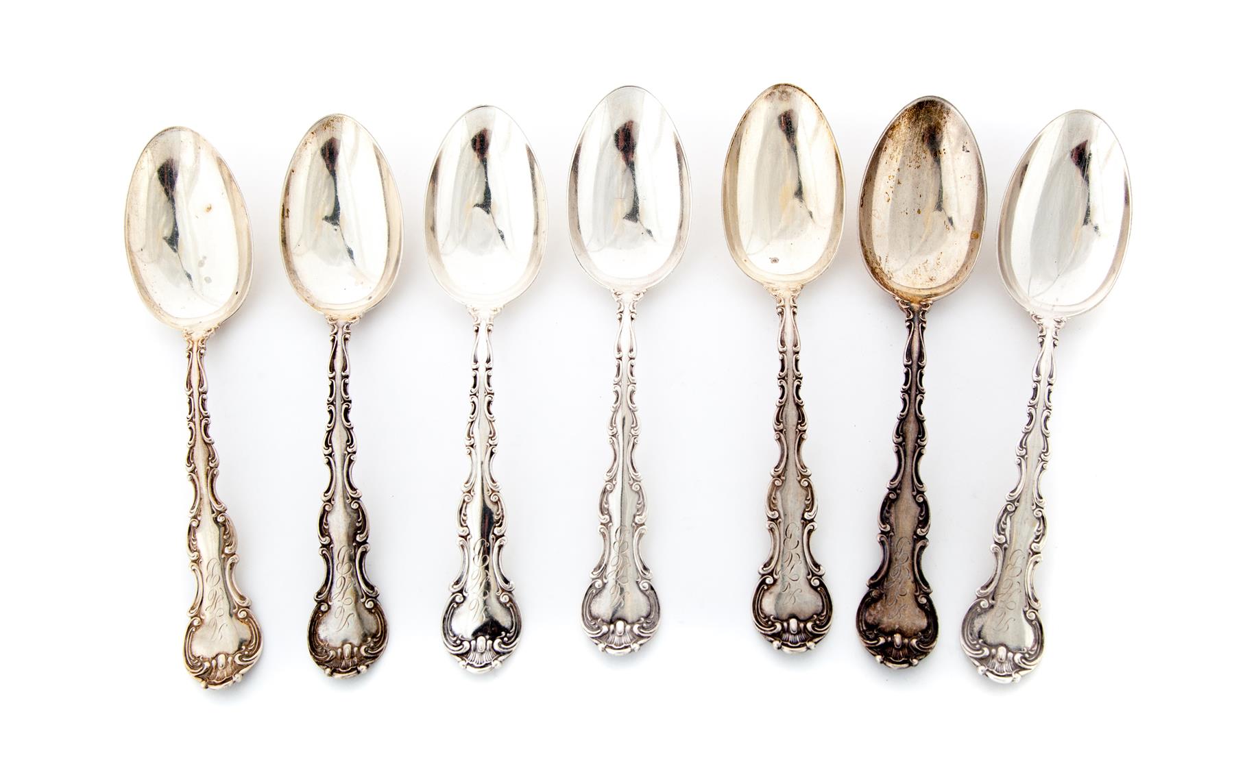 Appraisal: SEVEN GORHAM STRASBURG PATTERN STERLING SILVER SERVING SPOONS American st