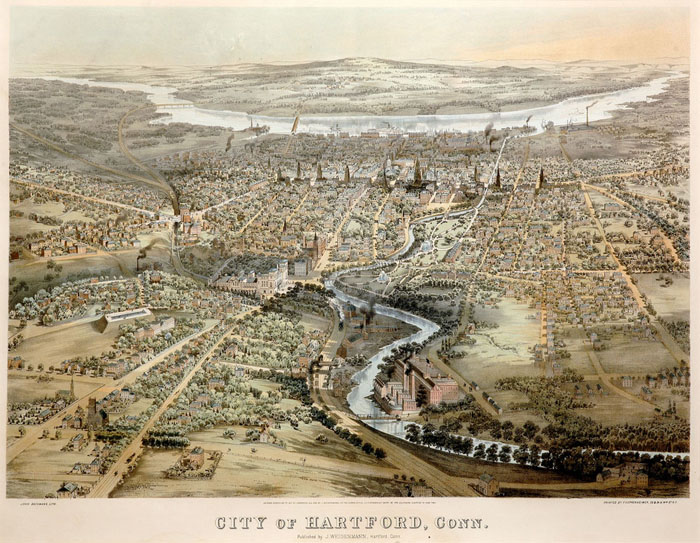 Appraisal: CITY OF HARTFORD CONN BIRD'S EYE VIEW Handcolored lithograph by