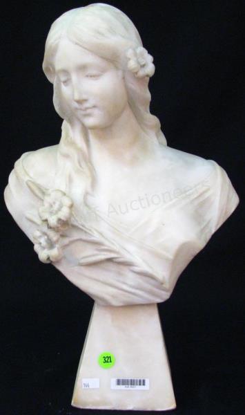 Appraisal: Marble Bust of Woman depicting a young woman with flowers