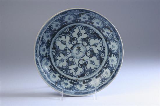 Appraisal: CHINESE BLUE AND WHITE PORCELAIN PLATES Ming dynasty Floral decoration