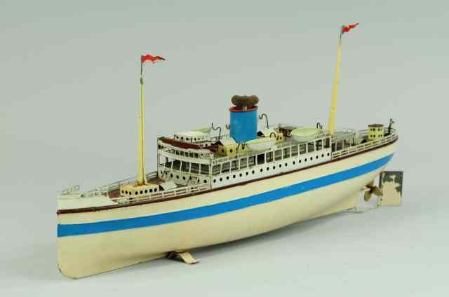 Appraisal: FLEISCHMANN PASSENGER SHIP Painted tin toy ship done in classic