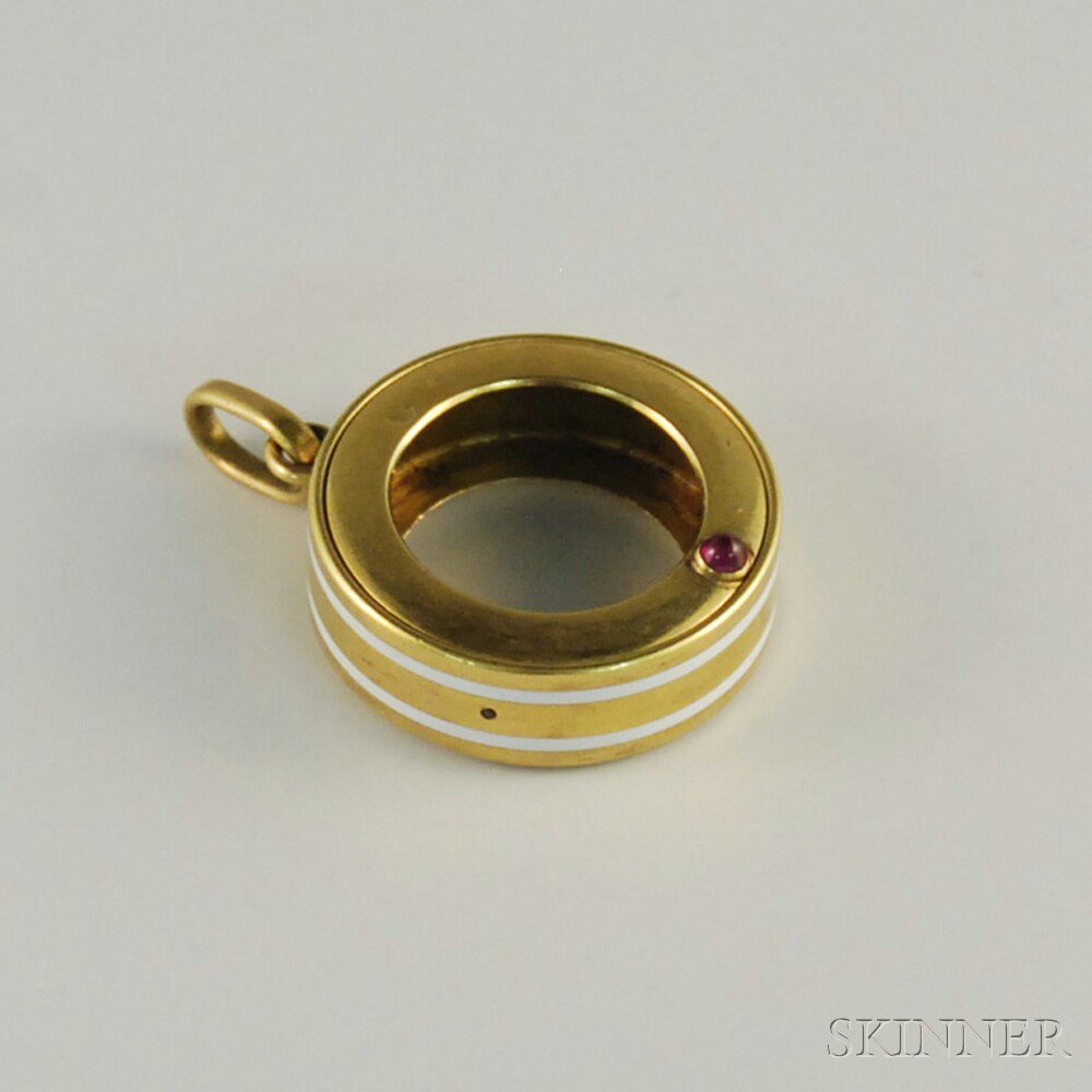 Appraisal: French kt Gold Enamel and Gemstone Circle Pendant the gold