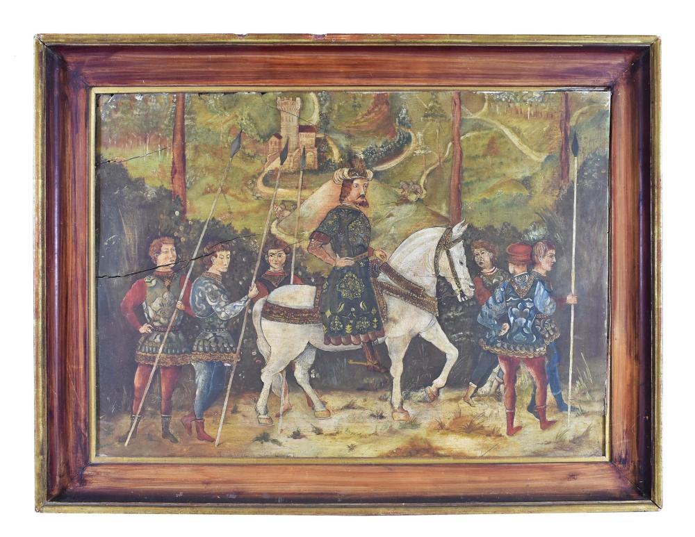 Appraisal: EUROPEAN SCHOOL TH CENTURY SCHOOL Nobleman on Horseback with Attendants