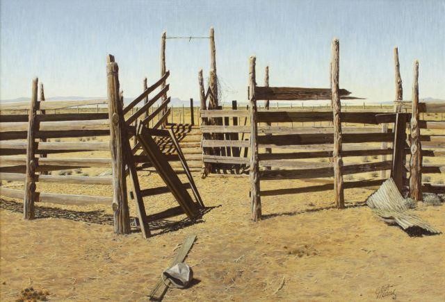 Appraisal: Framed oil on Masonite painting Corral signed lower right Elliott