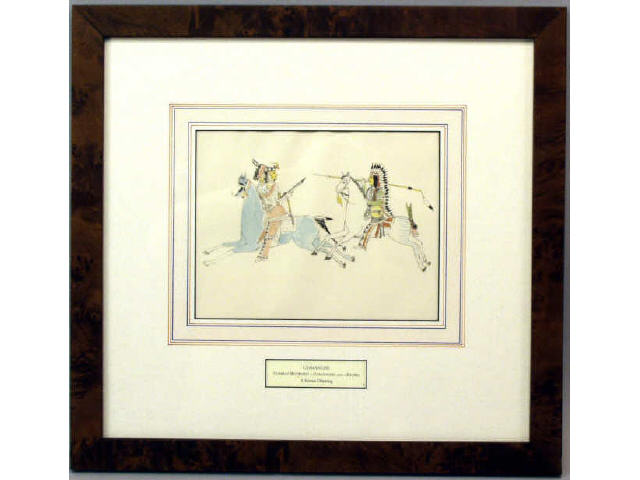 Appraisal: Well accomplished ledger drawing entitled Combat Between A Comanche and