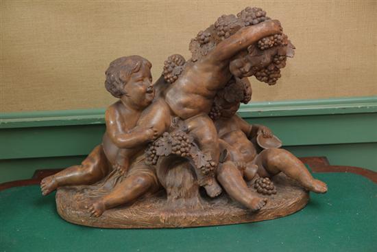 Appraisal: FIGURAL GROUP WITH THREE PUTTI AND GRAPES Plaster signed ''Calendi''