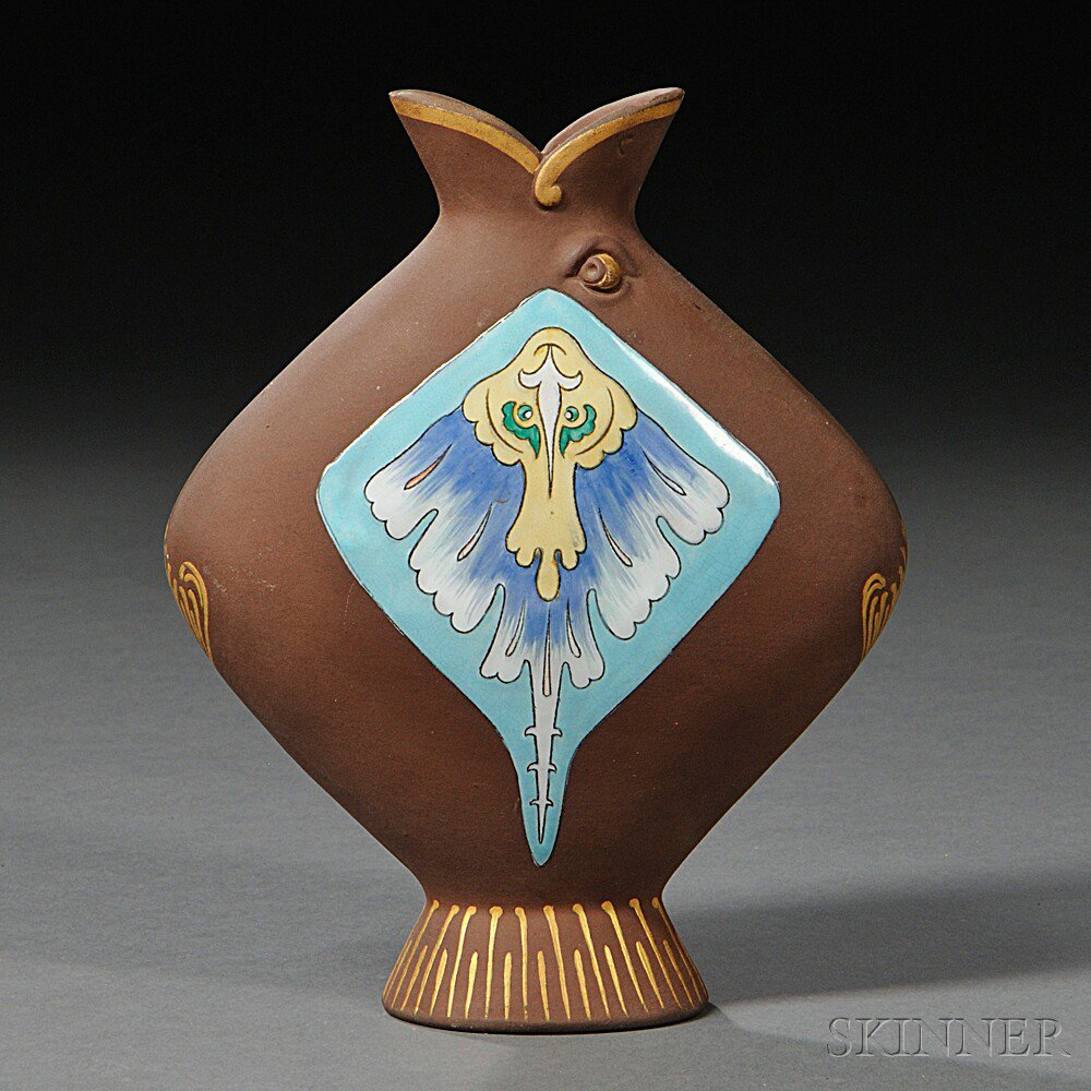 Appraisal: Wedgwood Christopher Dresser Design Terra-cotta Fish Vase England c gilt