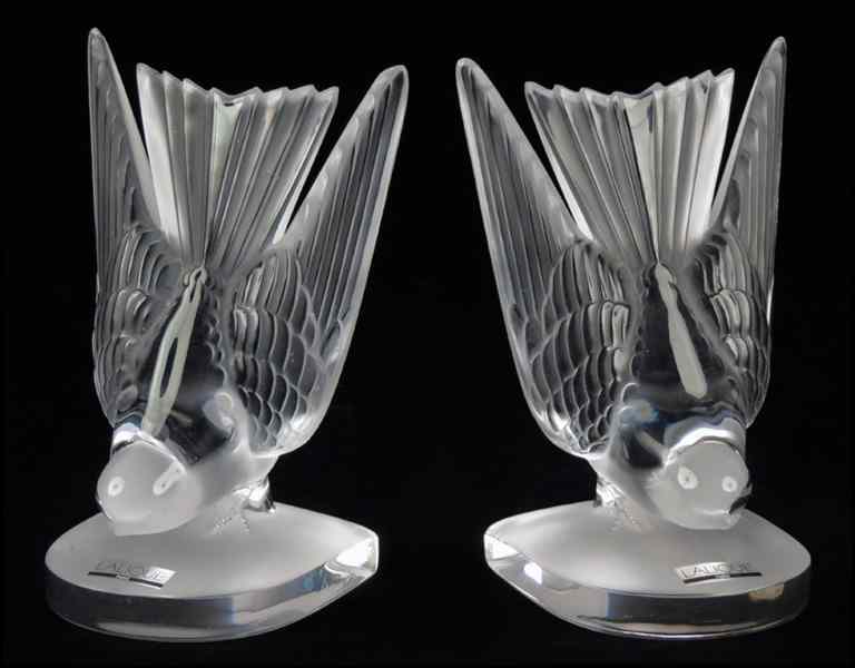 Appraisal: PAIR OF LALIQUE FROSTED GLASS BIRD BOOKENDS Height '' Condition