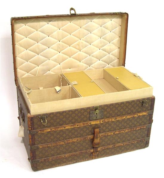 Appraisal: Vintage Louis Vuitton trunk with key retains stacking trays and