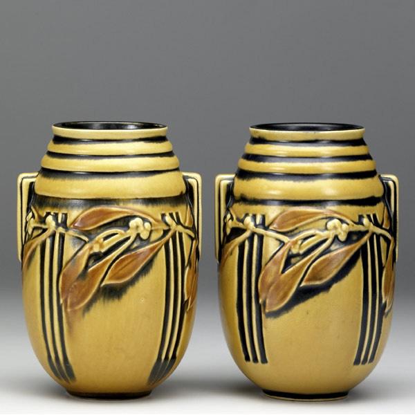 Appraisal: ROSEVILLE Yellow Laurel pair of vases - Unmarked