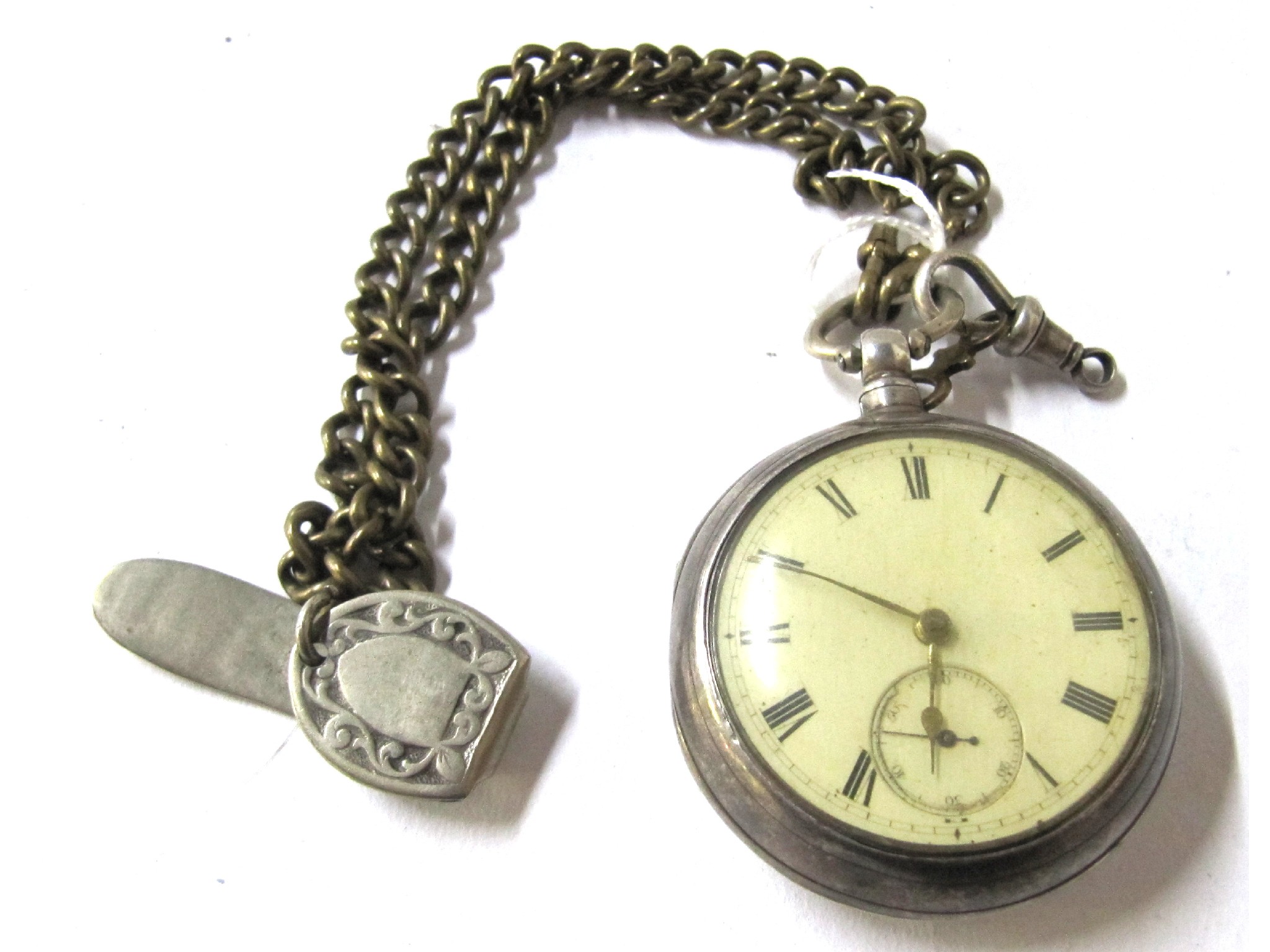 Appraisal: A silver pair cased pocket watch on metal chain with