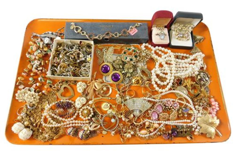 Appraisal: COSTUME JEWELRY Mostly gold toned pieces designers include Monet Coro