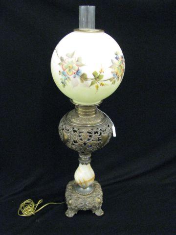 Appraisal: Victorian Banquet Oil Lamp fancy bronzed onyx base handpainted globe