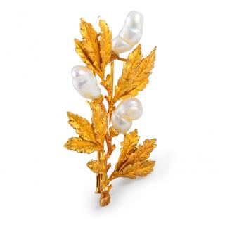 Appraisal: Buccellati Pearl Leaf Brooch Buccellati K pearl leaf brooch Signed