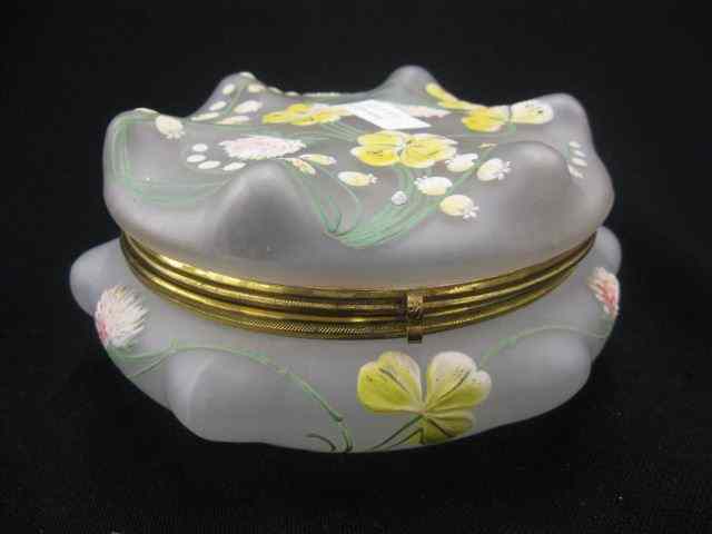 Appraisal: Art Glass Dresser Box enameled lily of the valley clover