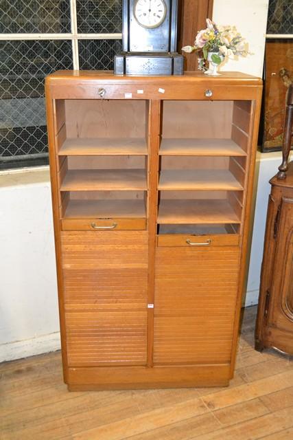 Appraisal: AN EARLY TH C OAK TAMBOR FRONTED FILING CABINET AN