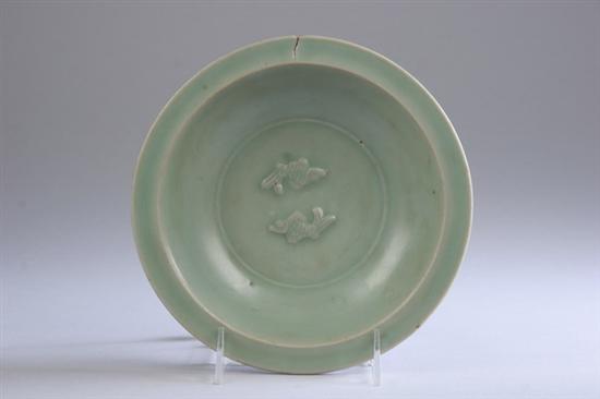 Appraisal: CHINESE LONGQUAN CELADON PORCELAIN DISH Yuan Dynasty Molded with twin