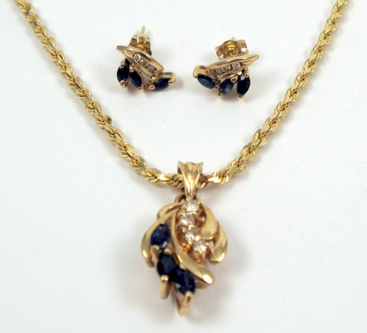 Appraisal: THREE ARTICLES OF SAPPHIRE JEWELRY including a pendant necklace and