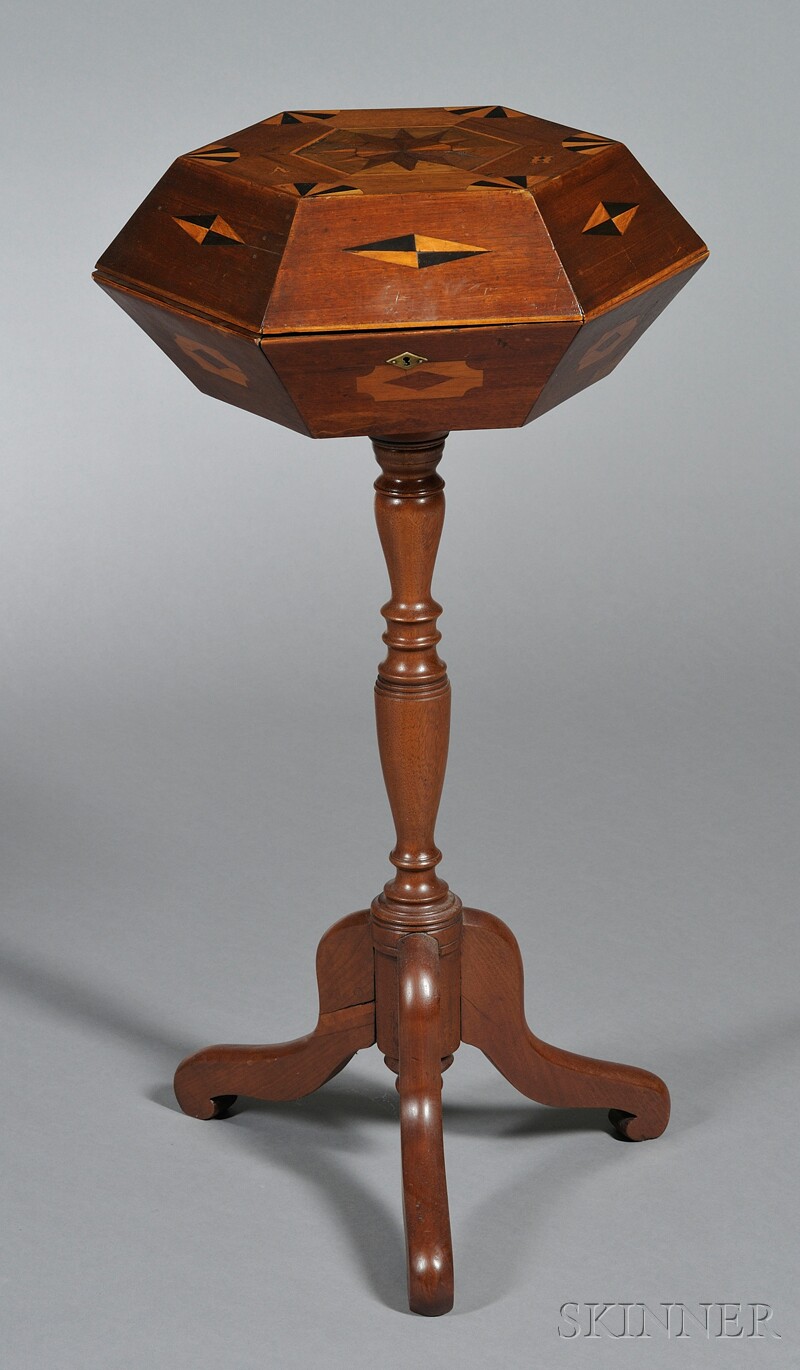 Appraisal: Walnut Inlaid Sewing Stand possibly New England early th century