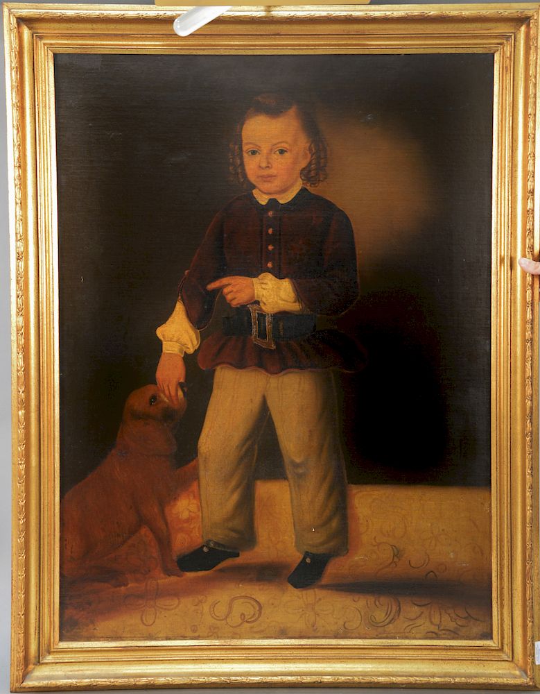 Appraisal: American School oil on canvas full length portrait Young Boy