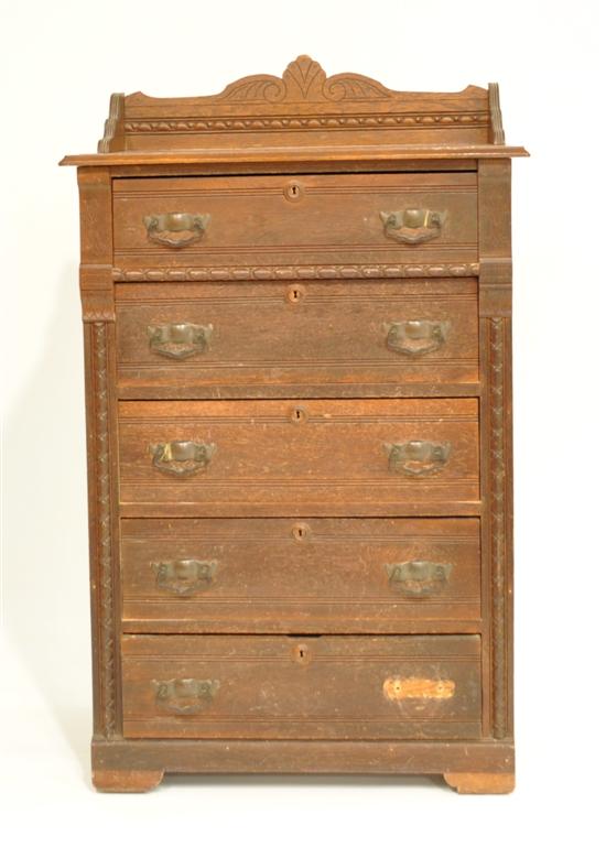 Appraisal: Victorian five drawer chest shaped back splash '' h x