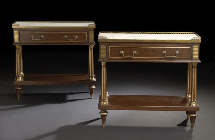 Appraisal: Pair of Louis XVI-Style Mahogany and Marble-Top Servers early th