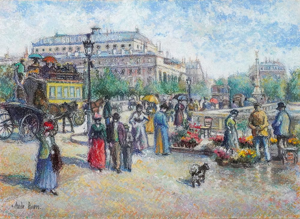 Appraisal: Hughes Claude Pissarro 'Market Day' Pastel Hughes Claude Pissaro France